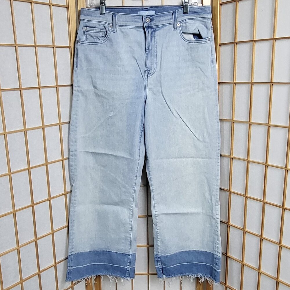 7 for all Mankind Cropped Alexa style two-tone jeans with raw ankles size 32 EUC